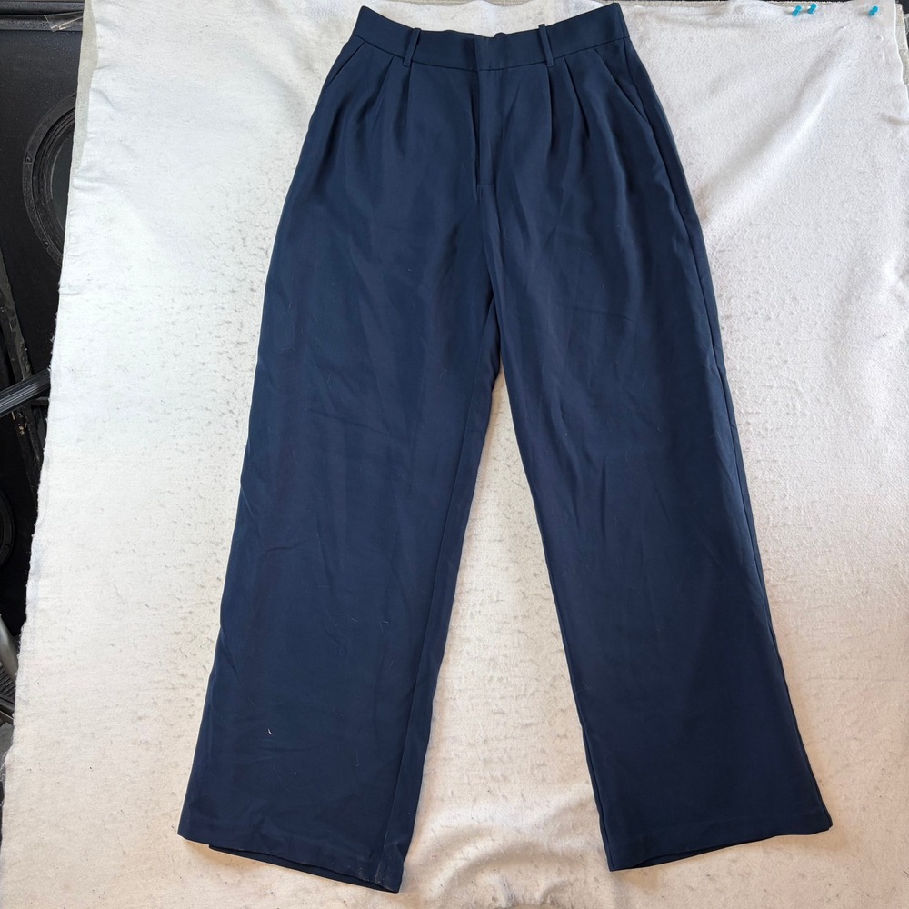 Abercrombie & Fitch Sloane Tailored Pants Womens L Navy Blue Pleated High Rise